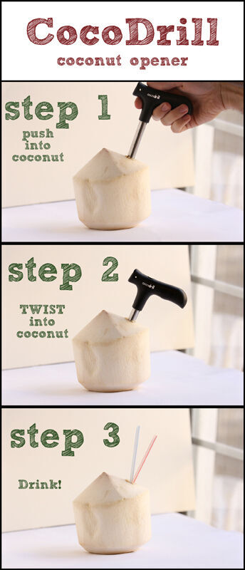 USA CocoDrill Coconut Opener Tool + Stainless Steel Straw Opening Coco Drill