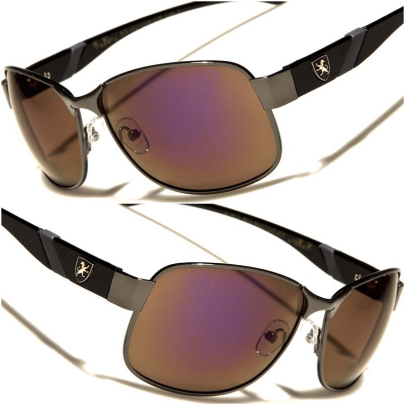 Mens Purple Mirrored Lens Slick Modern Elegant Sporty Rectangle Golf Sunglasses