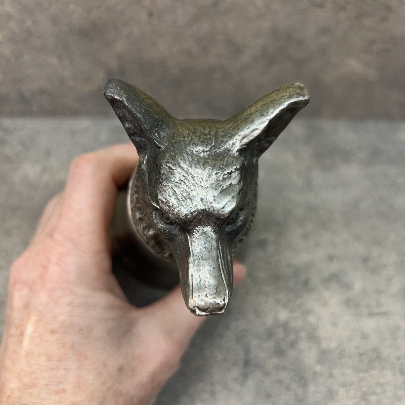 Vtg Large Fox Pewter Head Stirrup Cup 5”