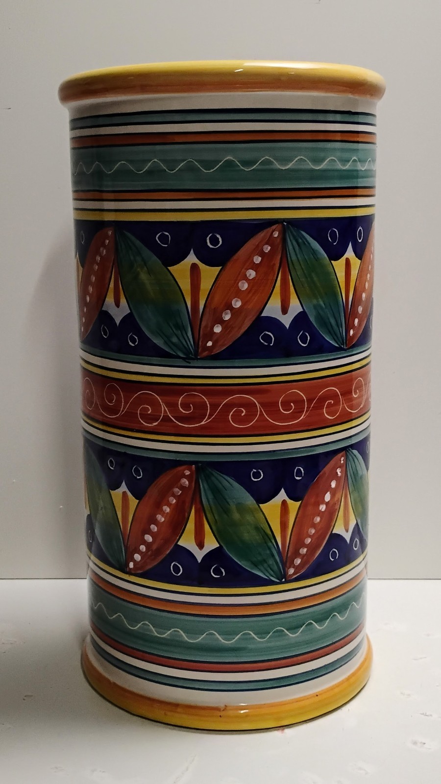 VTG Italian Deruta Pottery Ceramic Hand Painted Cylindrical Umbrella Stand 18X10