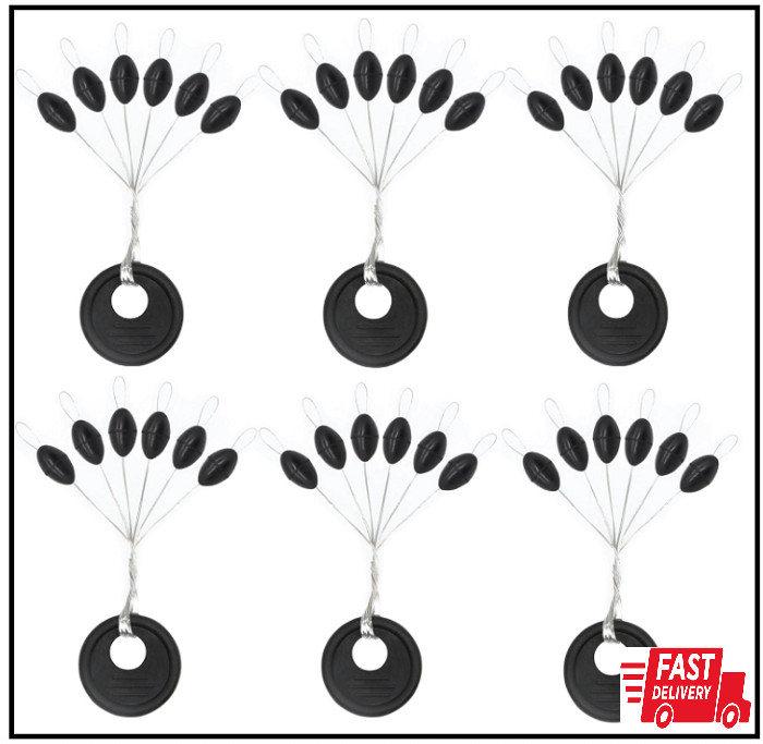 720pcs Fishing Rubber Bobber Stoppers, 6 in 1 Bobber Stops, Black Oval Floats Si
