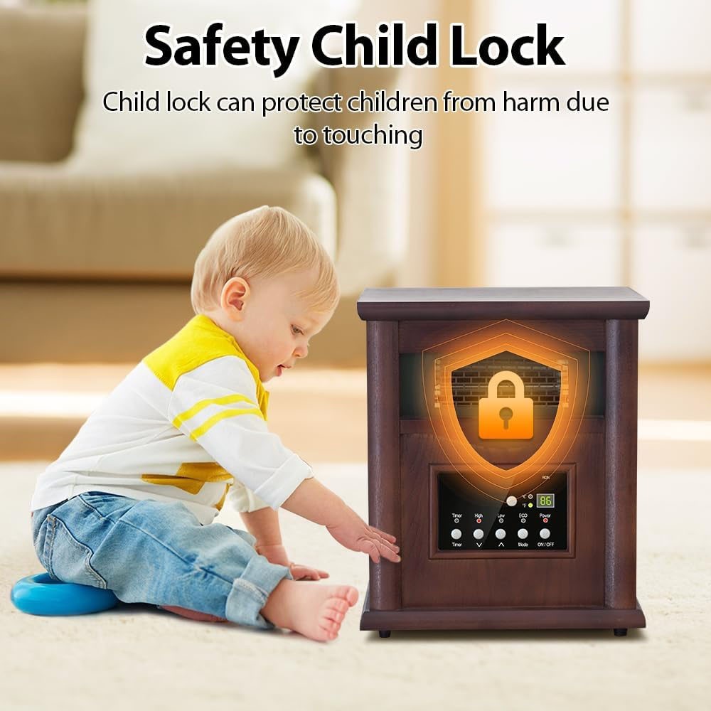 Trustech Infrared Electric Space Heater 1500W w/ Remote Control ECO Mode Cherry