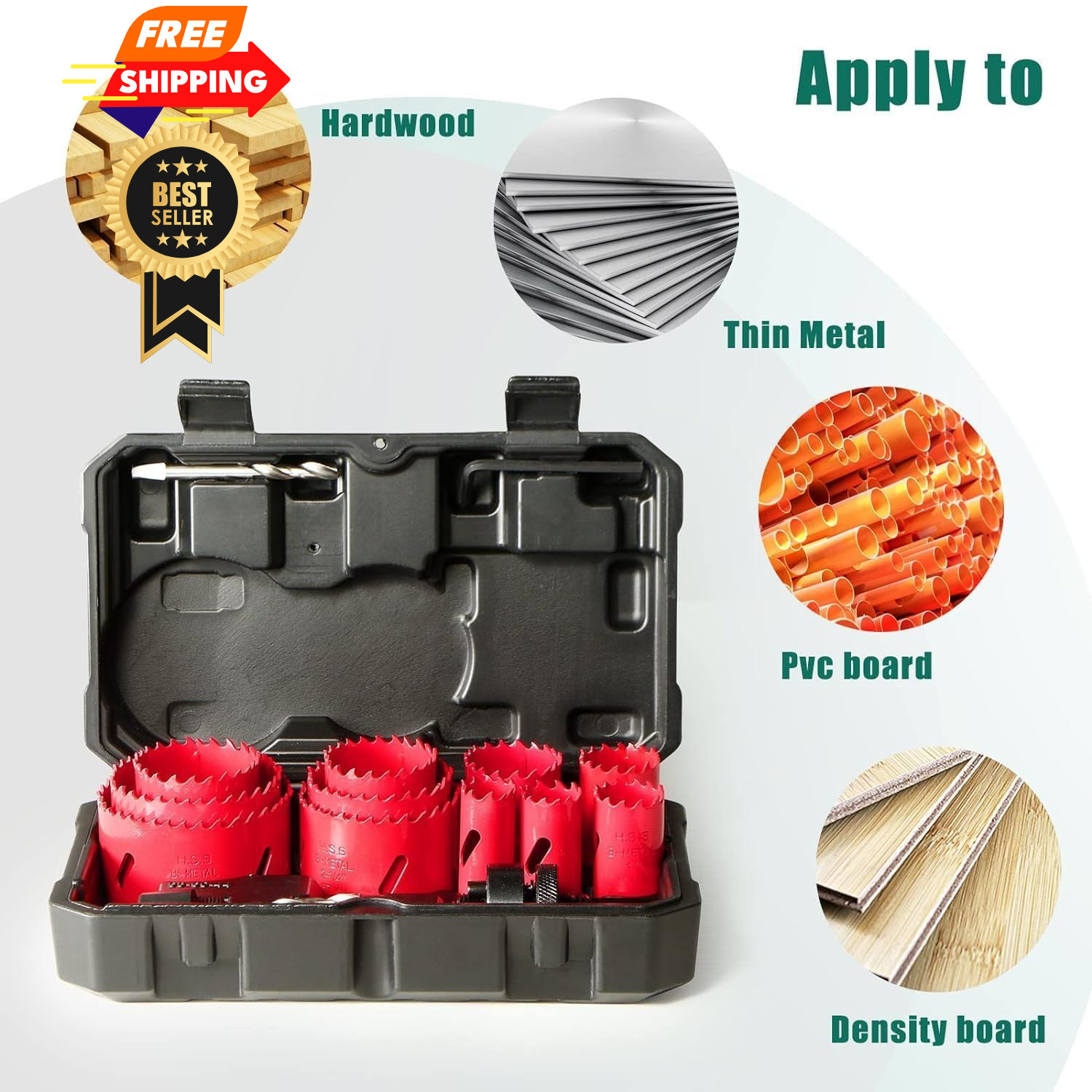 Bi-Metal Hole Saw Kit, HYCHIKA 17 Pcs High Speed 3/4 inch - 2-1/2 inch, Red