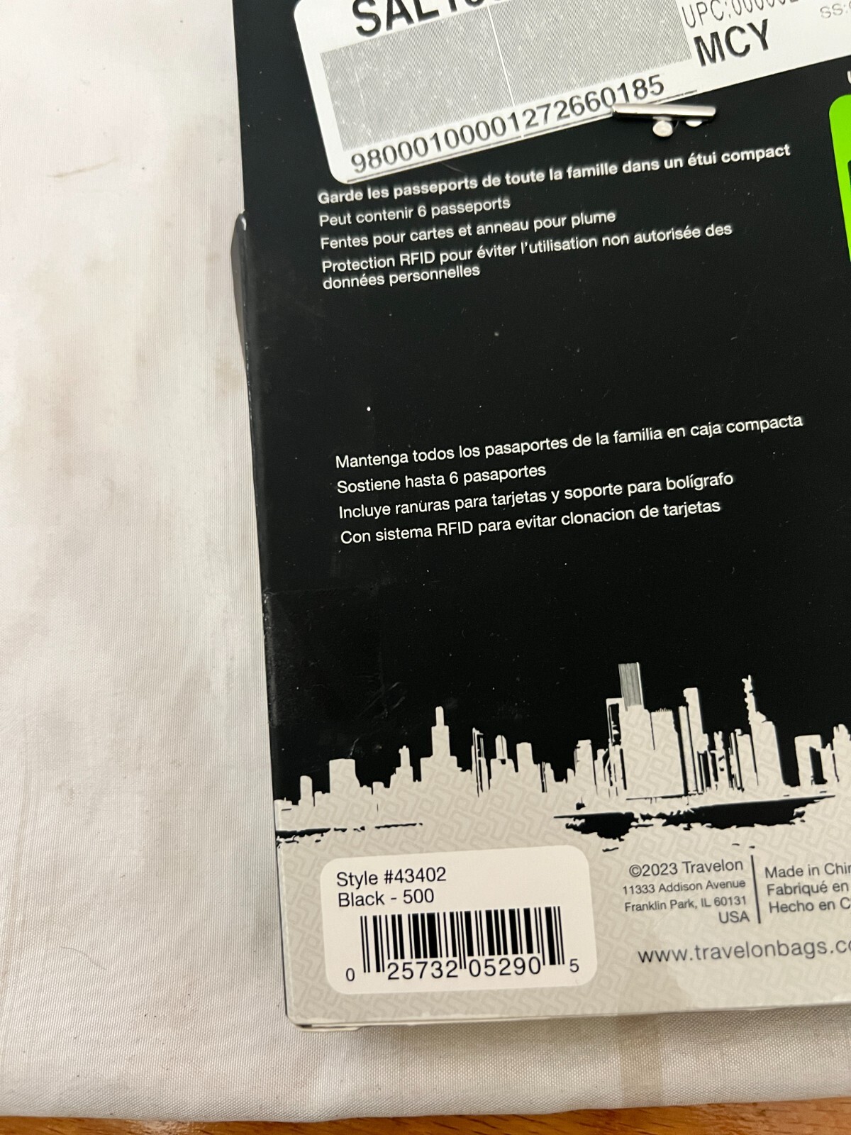 New Travelon RFID Blocking Family Passport Zip Wallet Black ONE SIZE