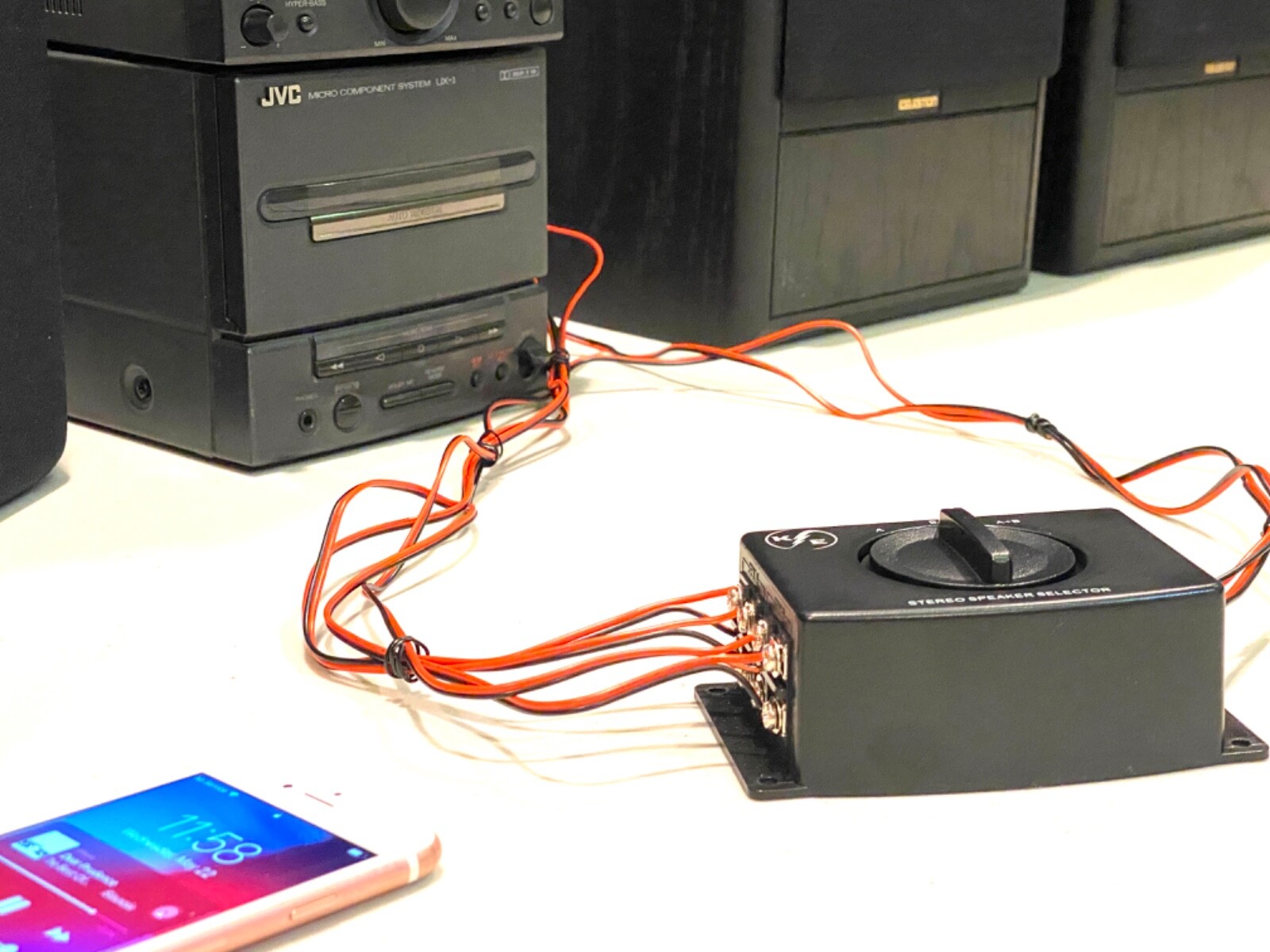 A/B A B A+B Stereo Speaker Selector Switch Switcher Combiner 2 Way Black Box