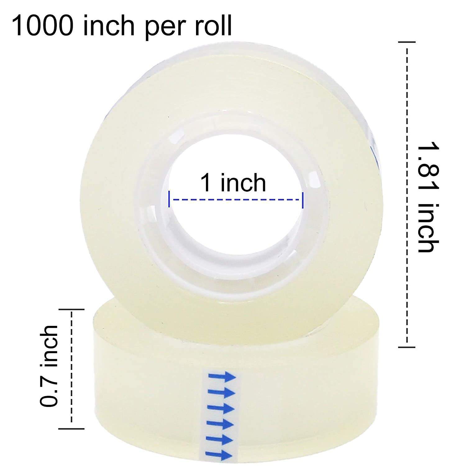 12 Rolls Crystal Clear Transparent Tape Dispenser Refills 3/4" x 1000" Wholesale