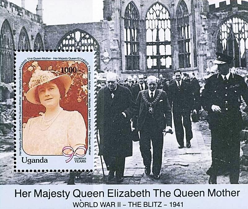 UGANDA 1990 QUEEN MUM in WWII S/S MNH CHURCHILL 🅵🆁🅴🅴 🆂🅷🅸🅿🅿🅸🅽🅶