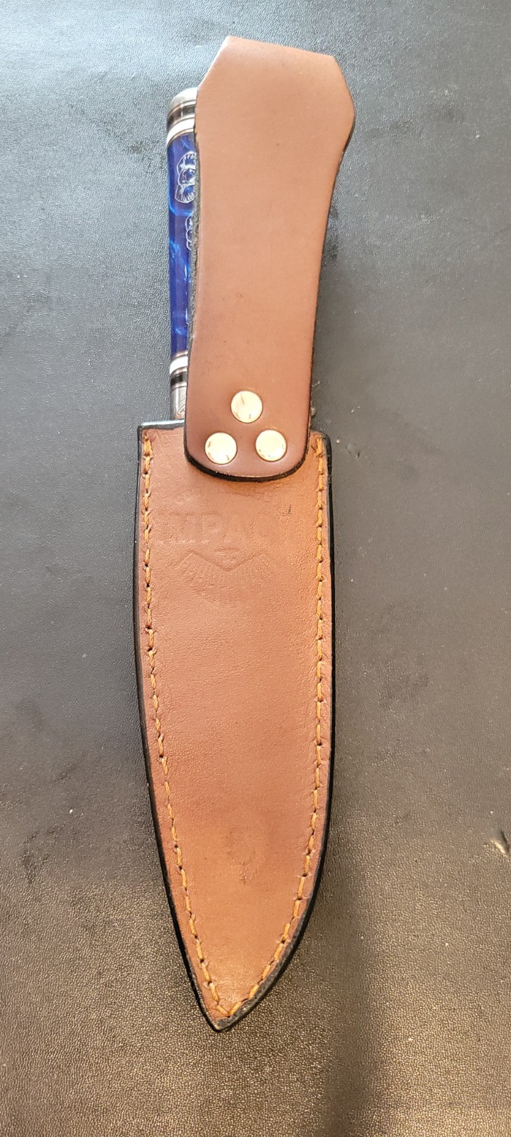 Impact Cutlery Custom Damascus Hunting Knife Engraved Blue Resin handle- 2399