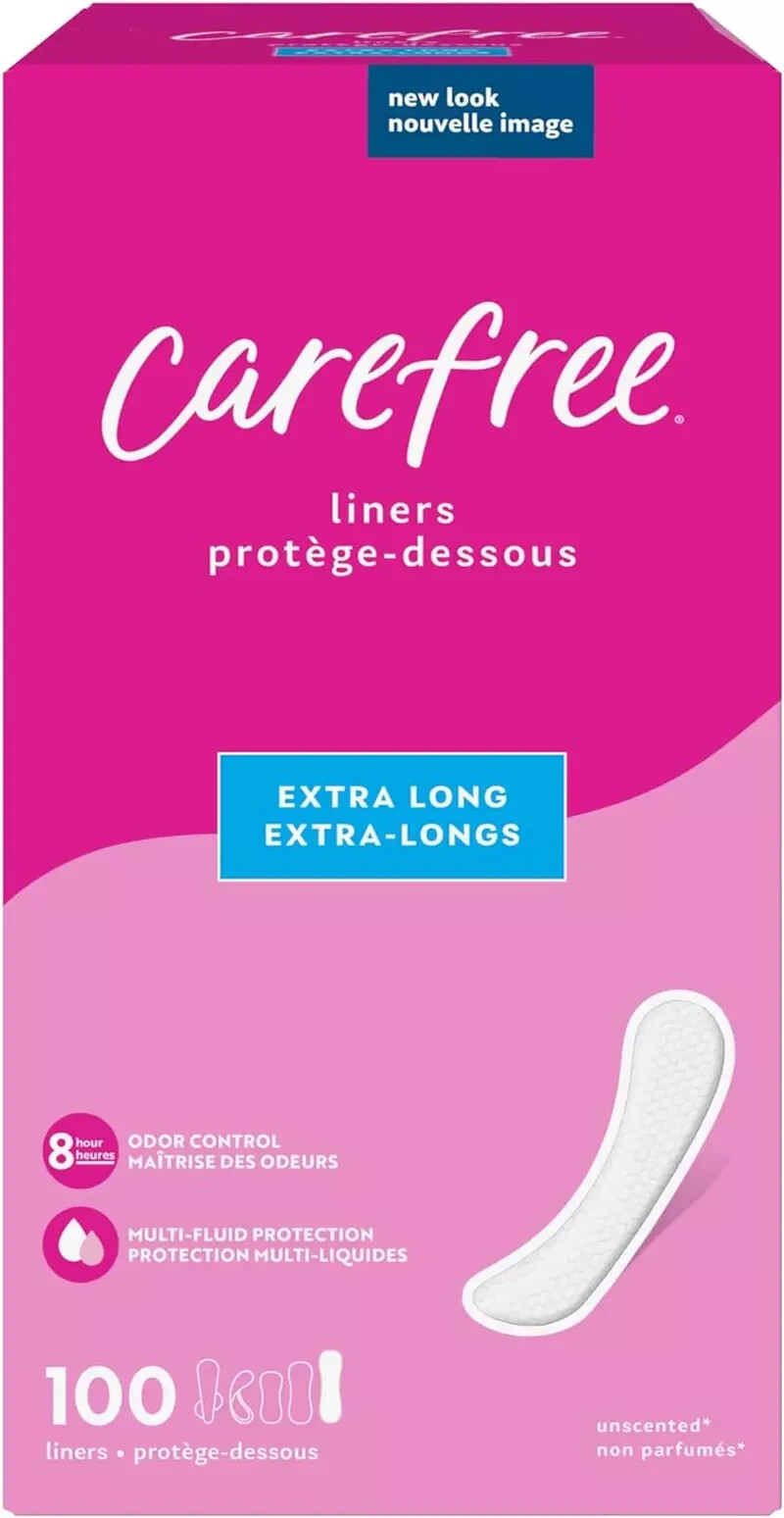 Carefree Panty Liners for Women, Extra Long, Unwrapped, Unscented, 100ct |Pan...