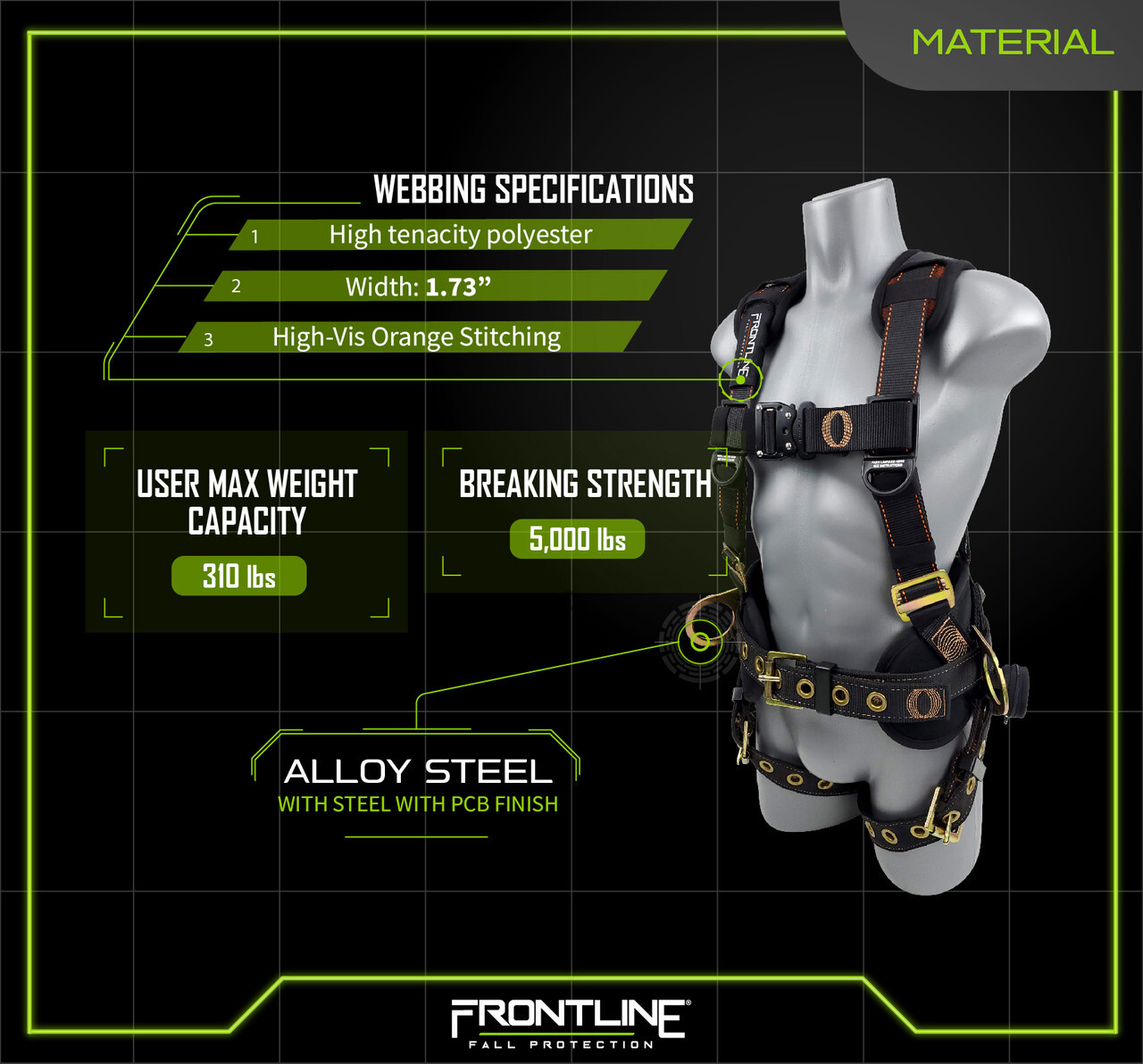 Frontline 100CTB Construction Full Body Harness with Tongue Buckle Legs and Trau