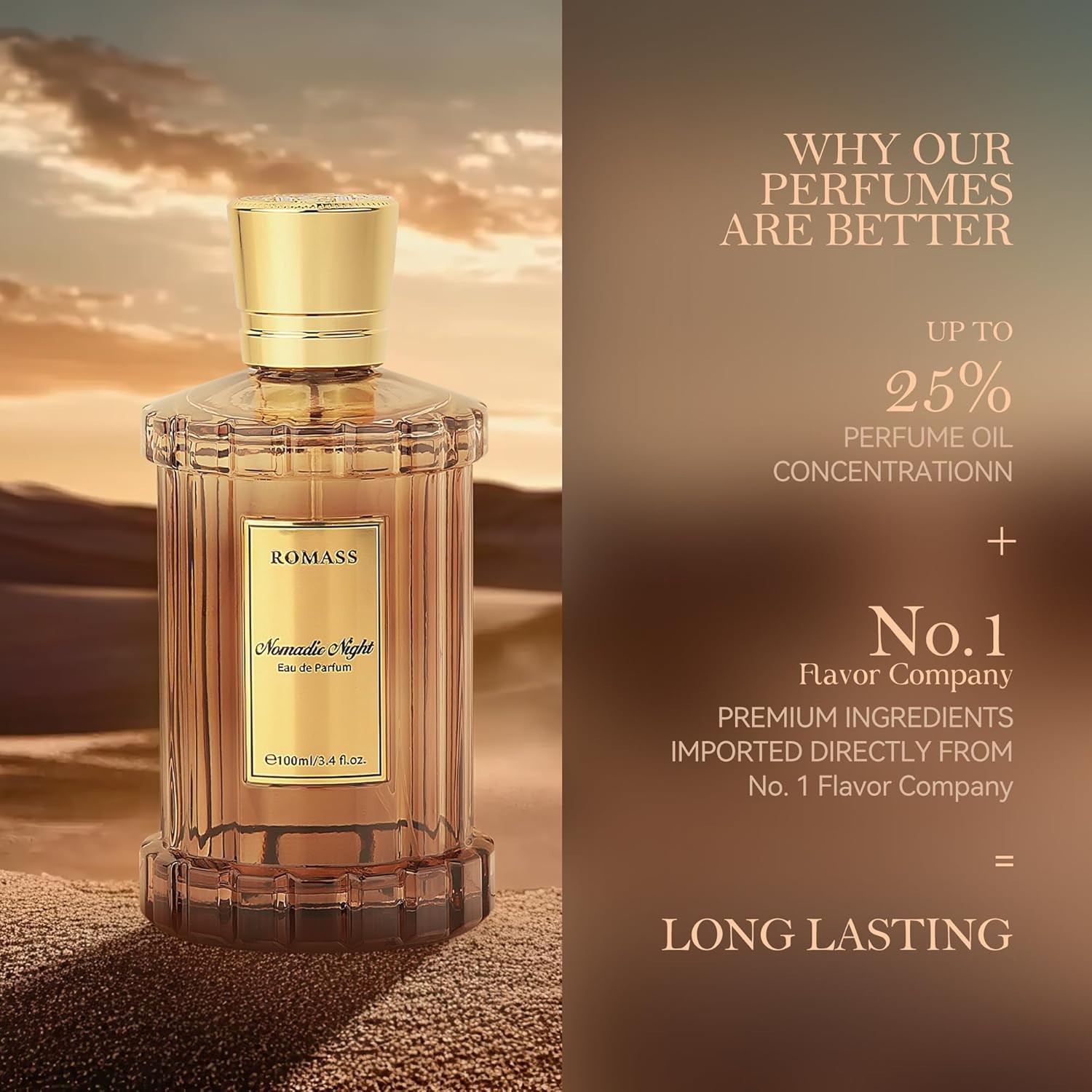 ROMASS Nomadic Night Perfume 3.4oz/100ml | Midnight black glass | Alluring