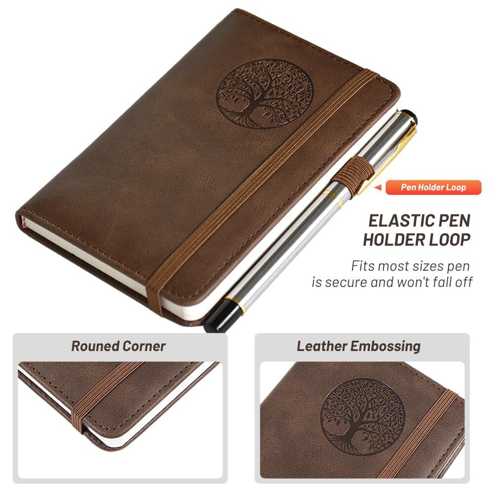 Small Pocket Notebook, Leather Journal Mini (Brown)