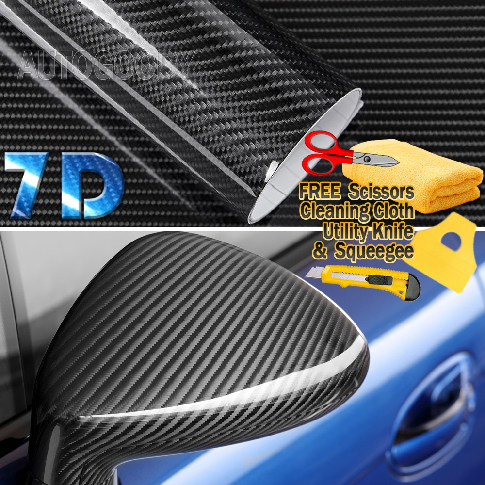7D Premium Super Gloss Black Carbon Fiber Vinyl Wrap Bubble Free Air Release 6D