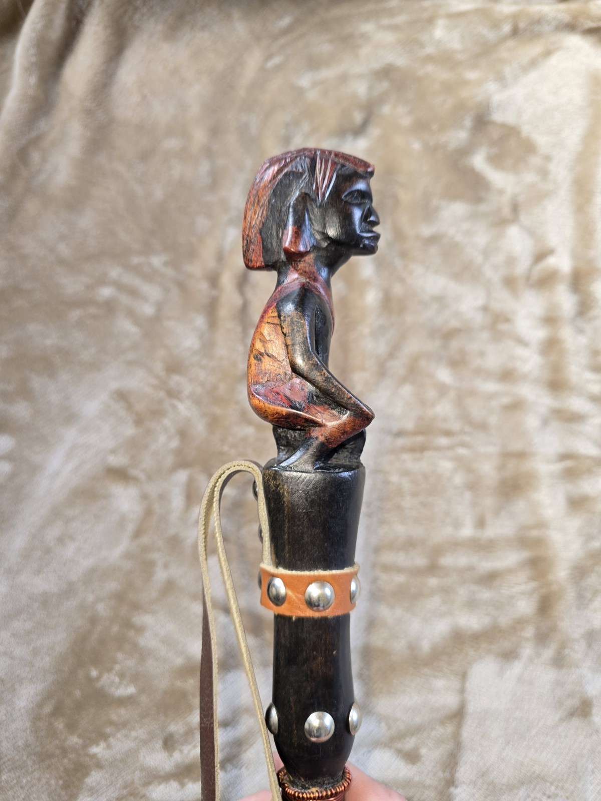 Antique Hand-Carved African Tribal Fly Whisk with Handle