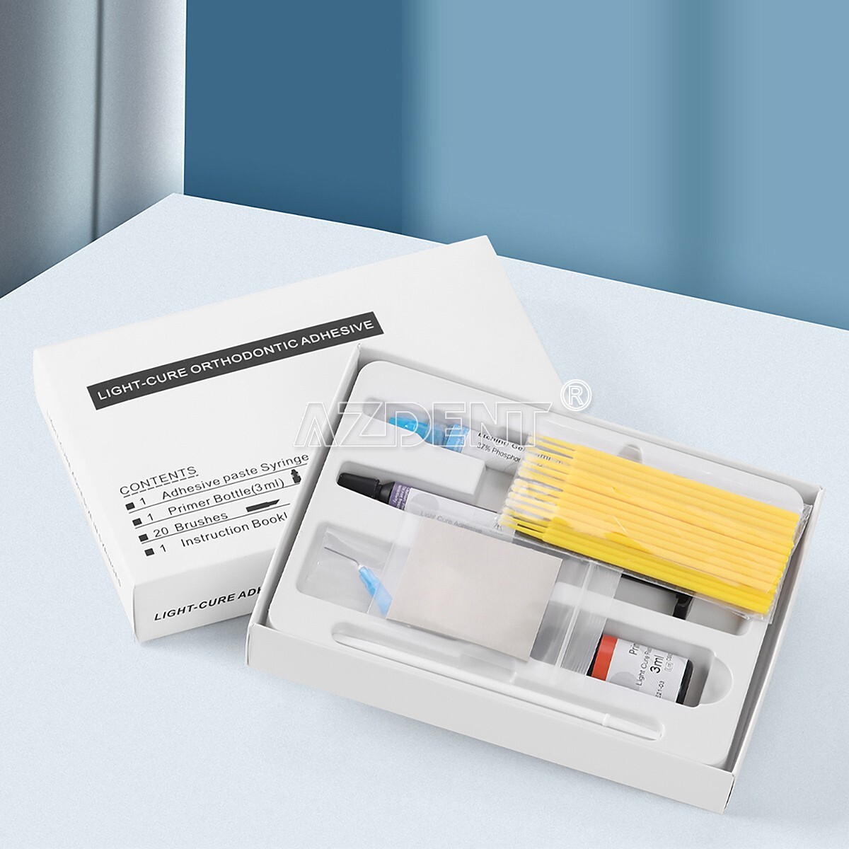 Sistema de pegado de ortodoncia dental de curado por luz para brackets