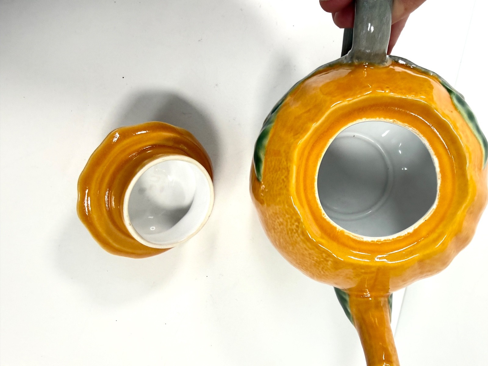 Bordallo Pinheiro Portugal China for Williams Sonoma Orange Teapot