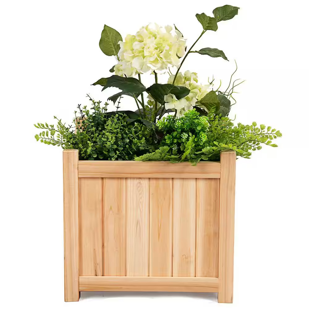 15 In. L X 15 In. W X 14 In. H Beige Wood Square Flower Planter Box Raised Veget