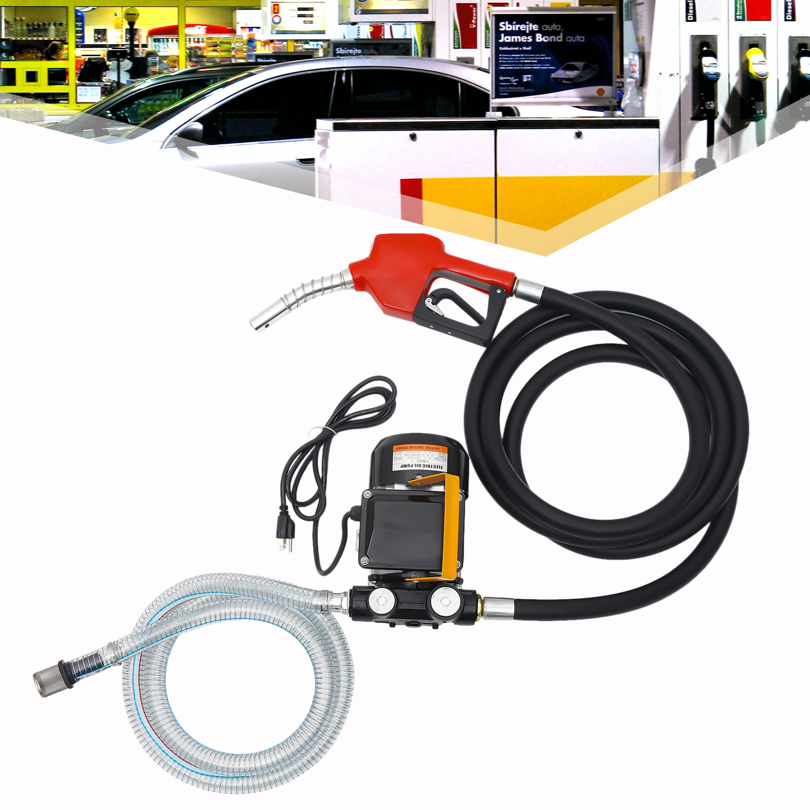550W 110V Electric Oil Fuel Diesel Gas Transfer Pump W/Meter Hose with Nozzle