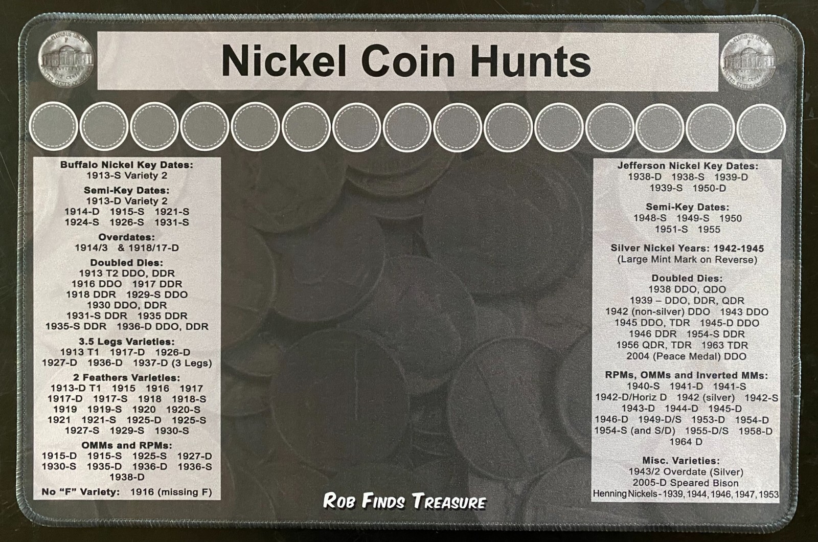 11" X 17" Nickel Coin Roll Hunting Mat - Rubber Backed and Safe for Coins!
