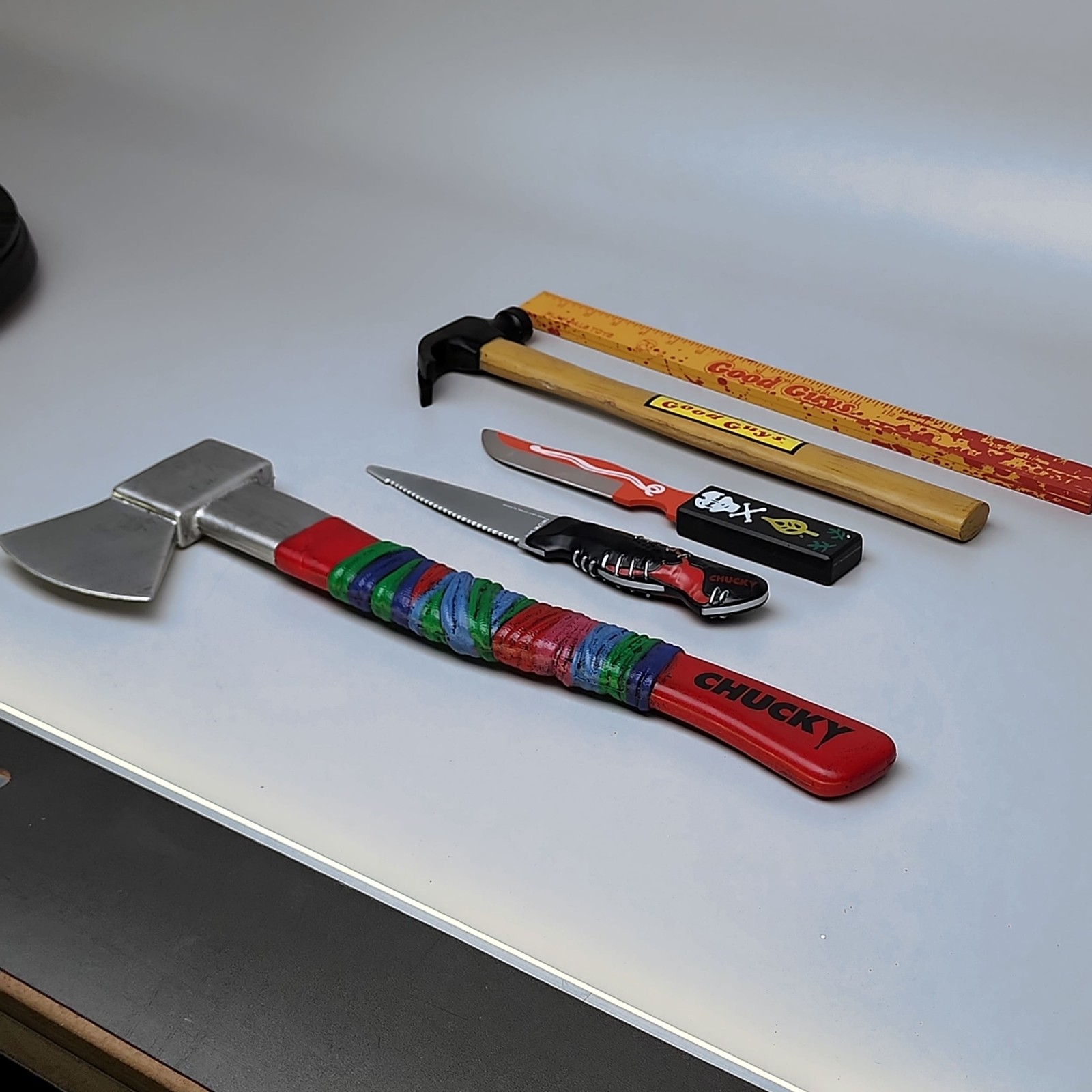 Chucky Good Guy Doll Prop Lot 5pc Child's Play Voodoo Knife+Axe+Hammer+Ruler