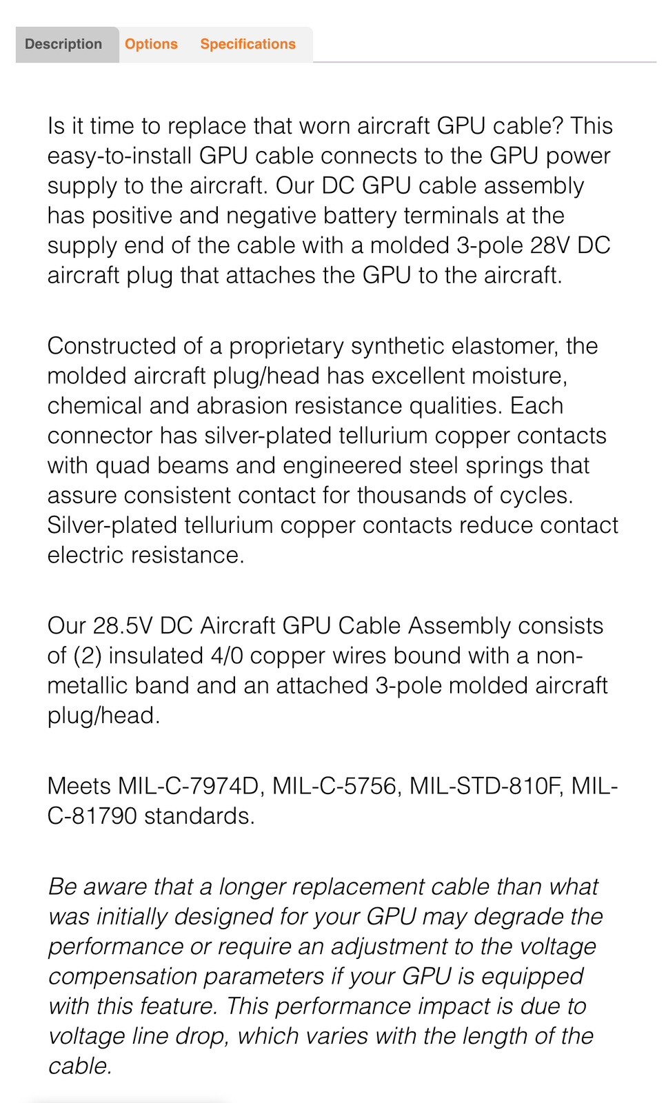 ANDERSON 28V DC Ground Power Unit Output Cable Assembly (20 ft. length) Military