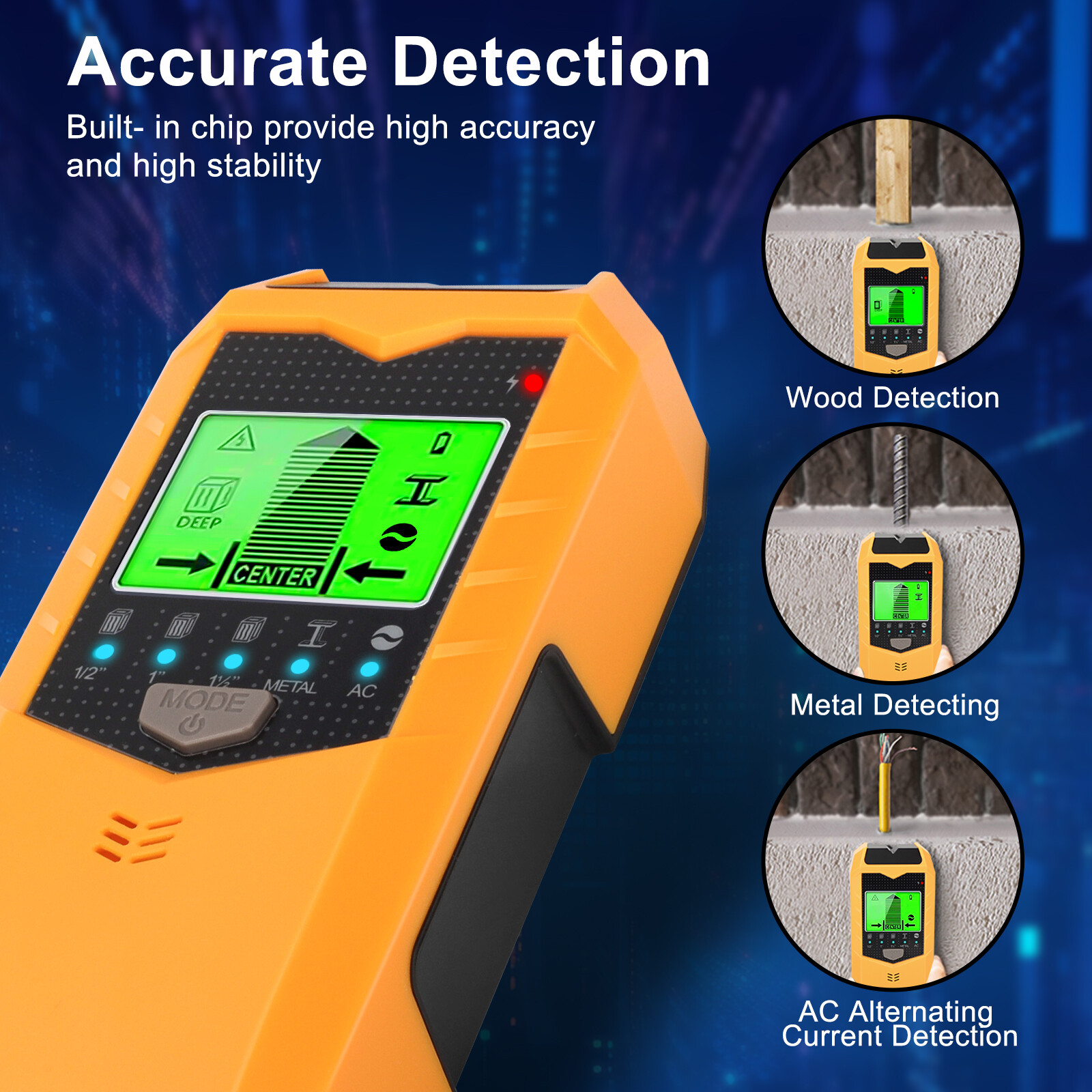 5 in 1 Digital Stud Finder Wood Metal Pipe Wire Wall Scanner Sensor LCD Detector