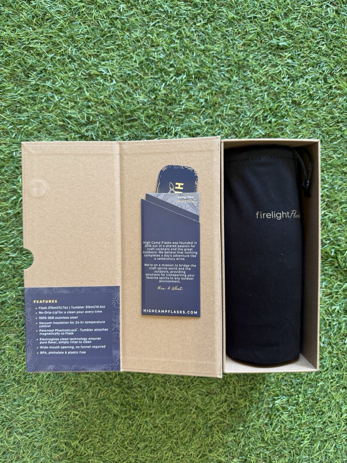 High Camp Firelight Flask 375 Onyx | All-In-One 2-Piece Bar Set | Stainless