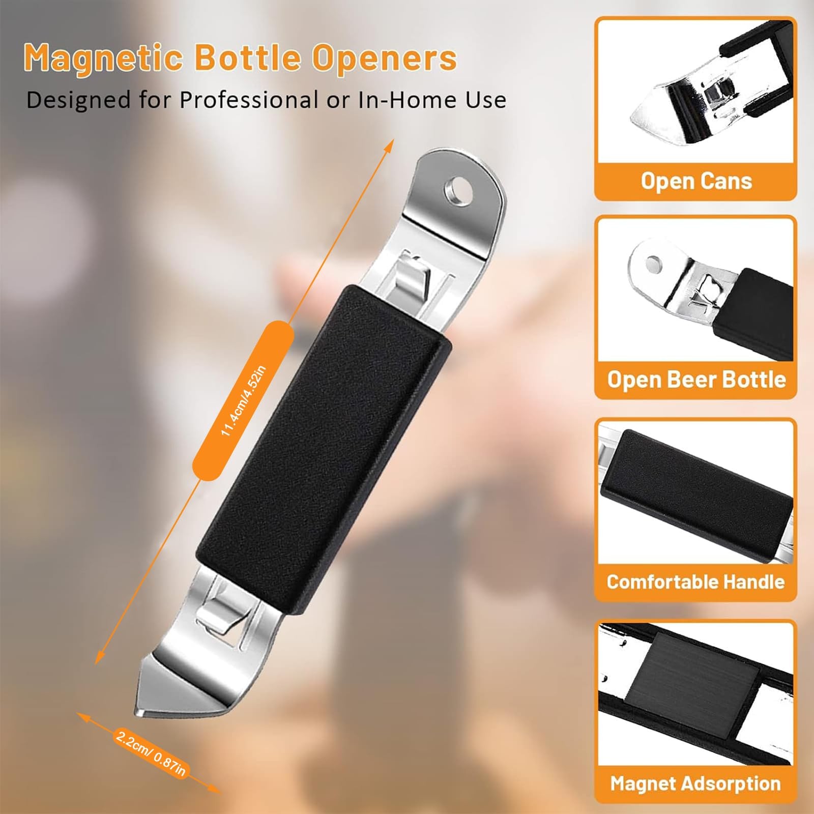 3 Pack Magnetic Bottle Openers Stainless Steel Flat Opener, Black