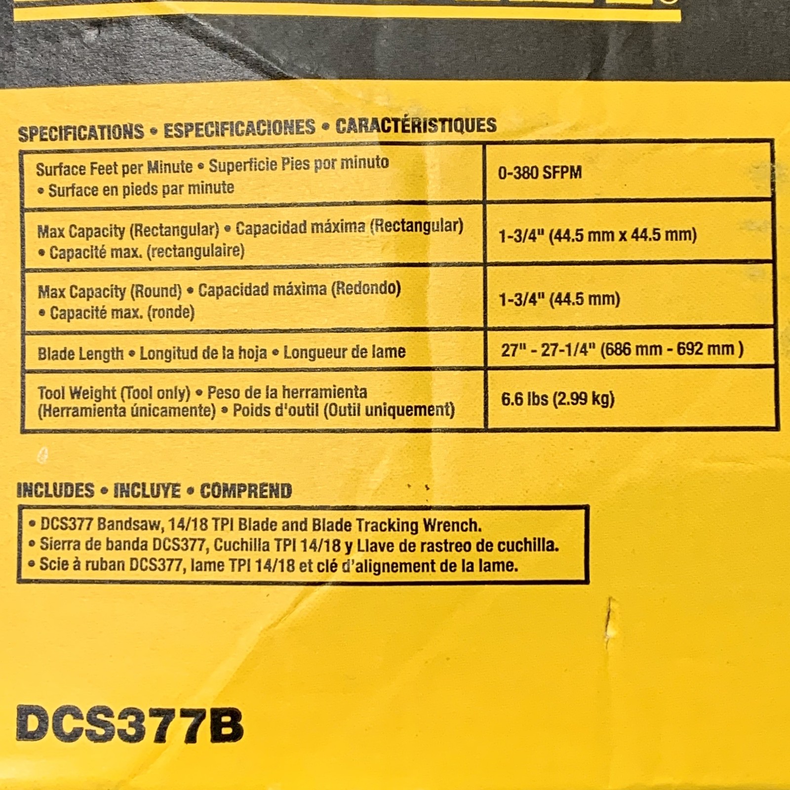 DEWALT DCS377B ATOMIC 20V MAX Brushless Cordless 1-3/4-inch Bandsaw TOOL ONLY