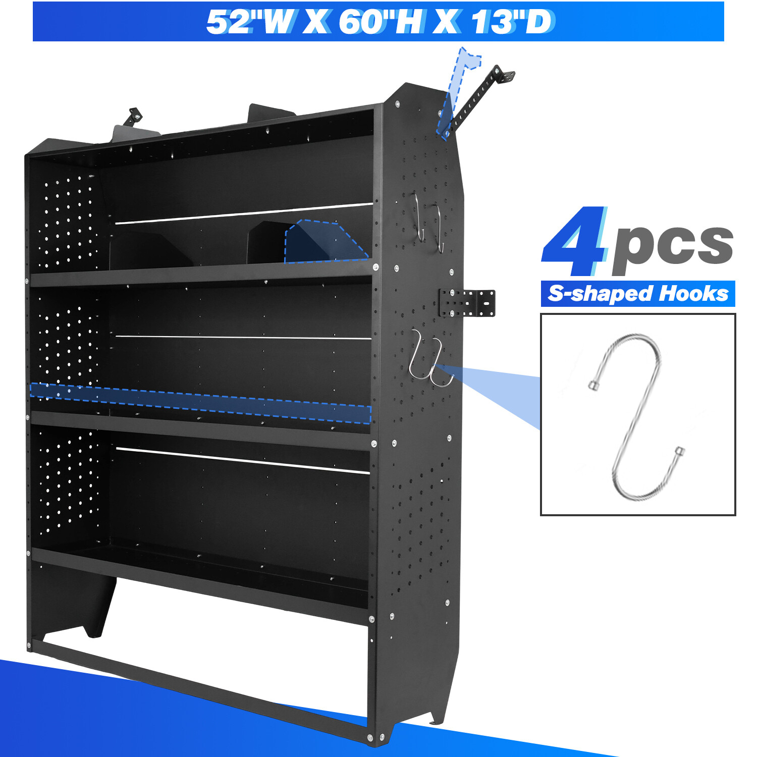 2Cargo Van Shelving Storage for Mid/High Roof Ford Transit 52''W x 60''H x 13''D