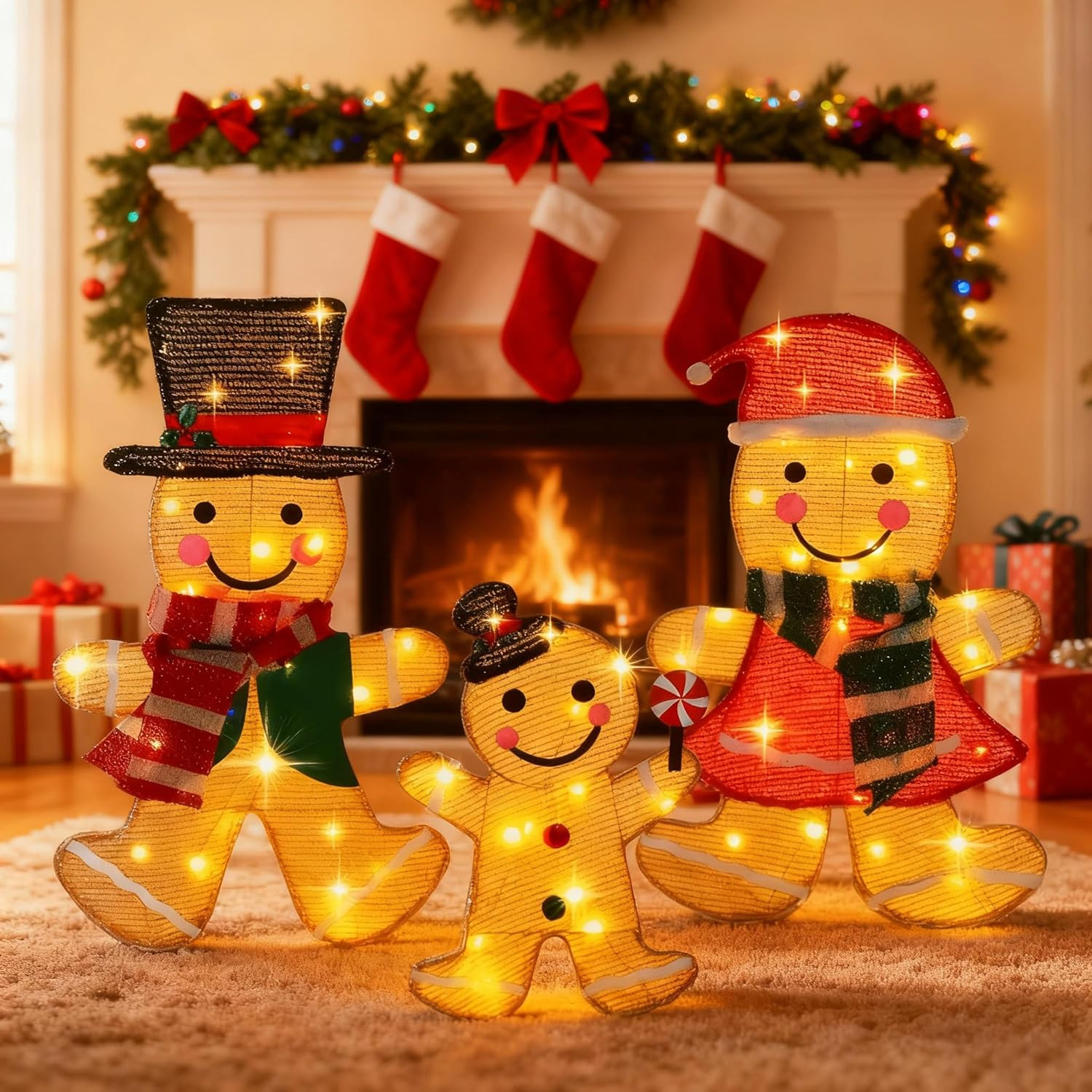 Light up Gingerbread Man Christmas Decorations Outdoor, 53 Leds Set of 3 Lawn Or