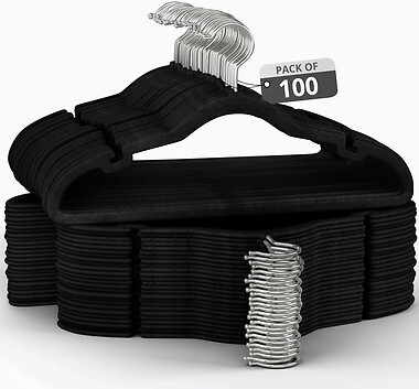 Velvet Clothing Hangers, 100 Pack, Black\Gray\Ivory, Non-Slip