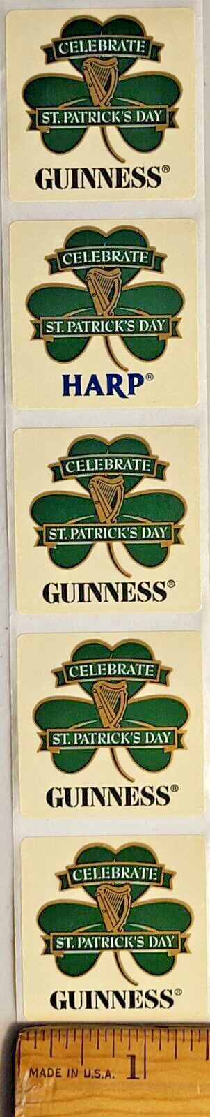 Guinness and Harp Happy St. Patrick's Day Beer Sticker - Lot of 5 Stickers - B
