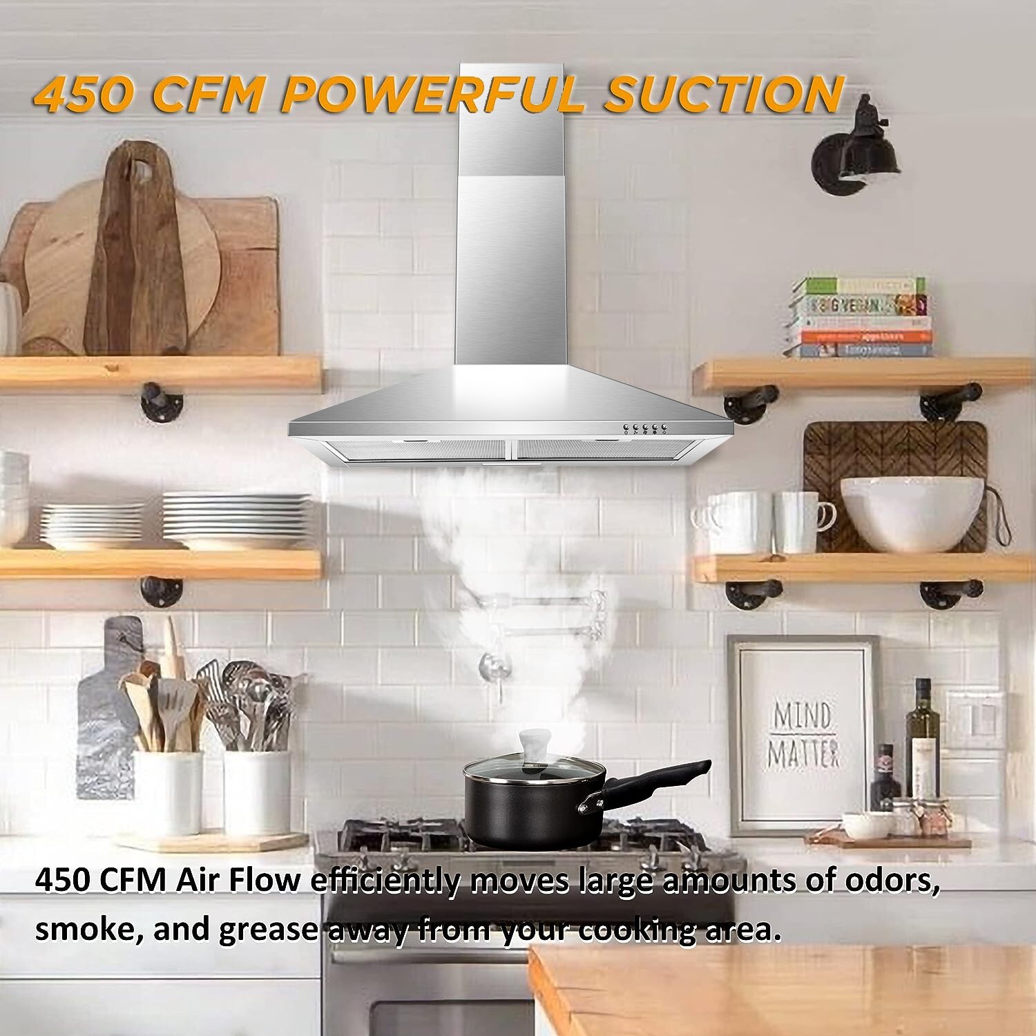 30 Inch Wall Mount Range Hood 500 CFM Stainless Steel 3 Speed Kitchen Vent