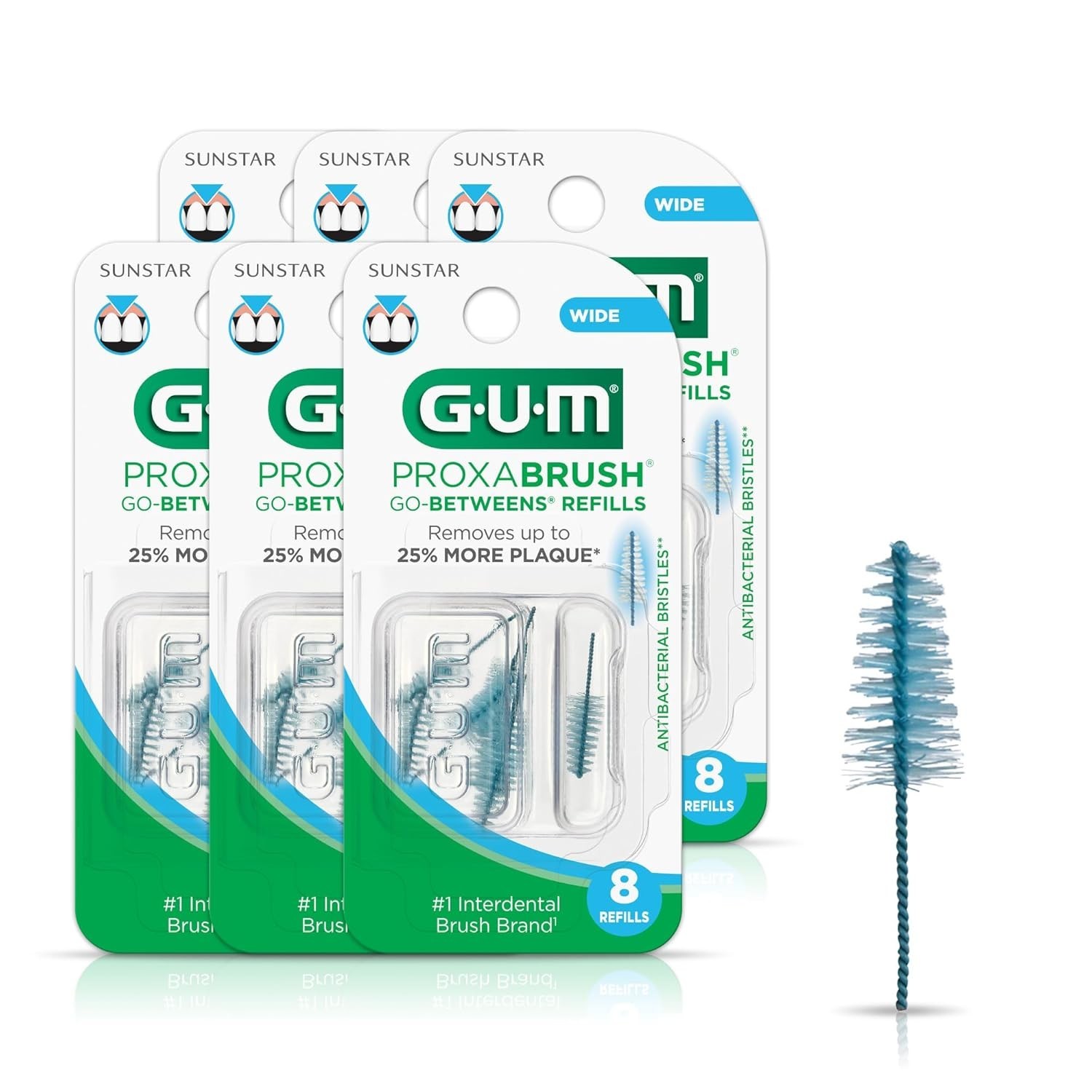 GUM Proxabrush Go Betweens Wide Dental Brush Refills 8 Count Pack of 6