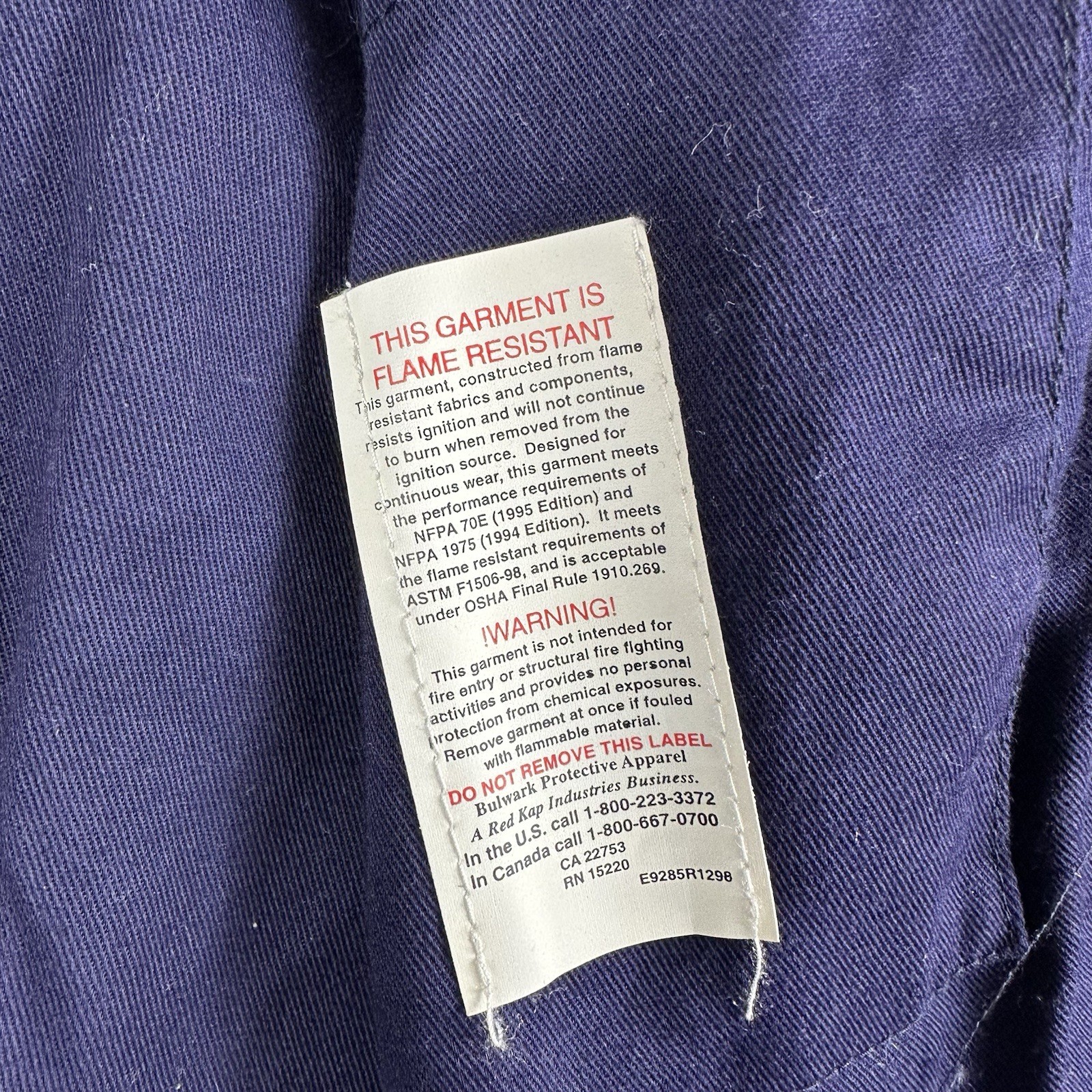 Bulwark FR Jacket Mens XL Blue Flame Resistant Workwear Snap Zip Hooded