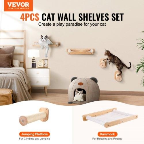 Wall Mounted Cat Shelves with 2 Jumping Posts 2 Hammocks up to 40 lbs