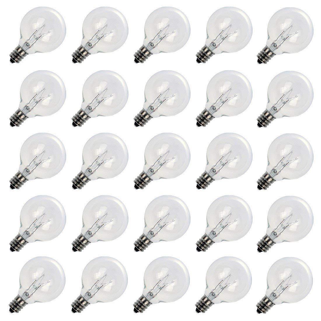 25 Pack G40 Outdoor Patio Globe Replacement Bulbs Clear C7 E12 Base Patio Lights