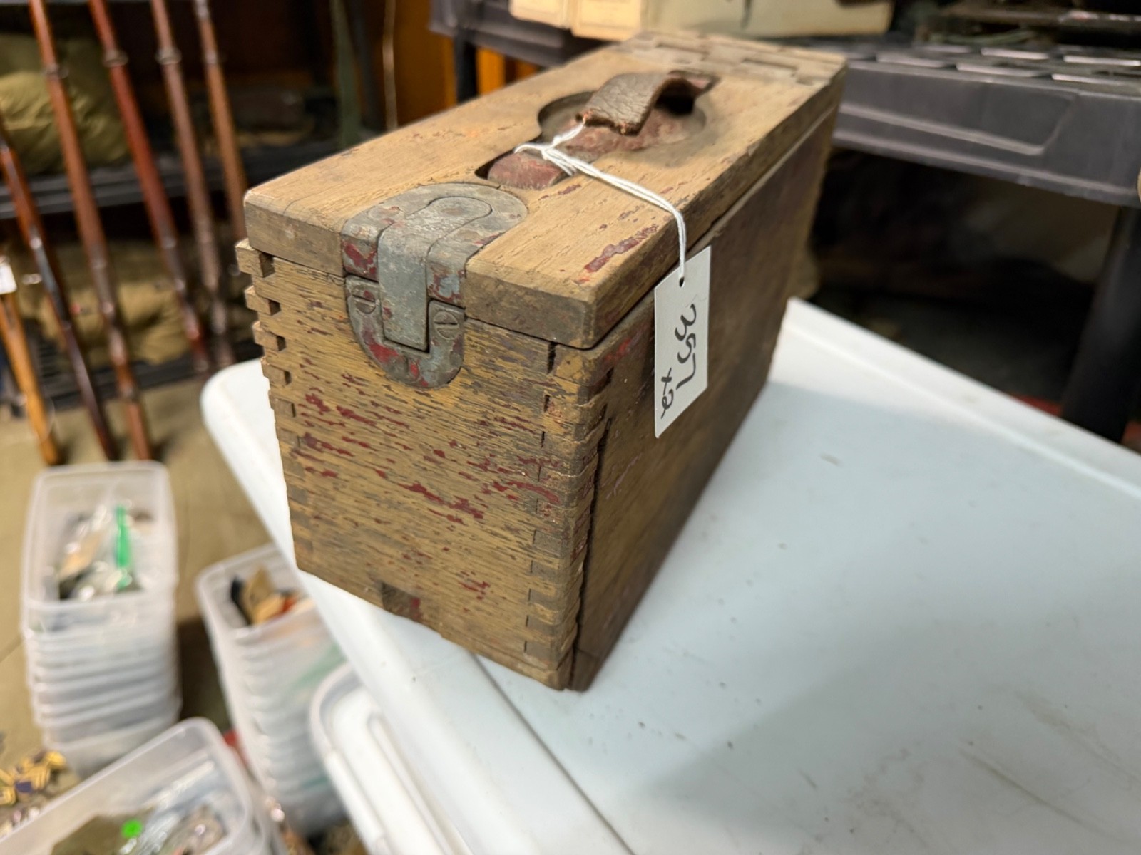 ORIGINAL WWI WWII US ARMY M1917 BROWNING 1919 WOODEN AMMO CHEST BOX-STRAP REPAIR