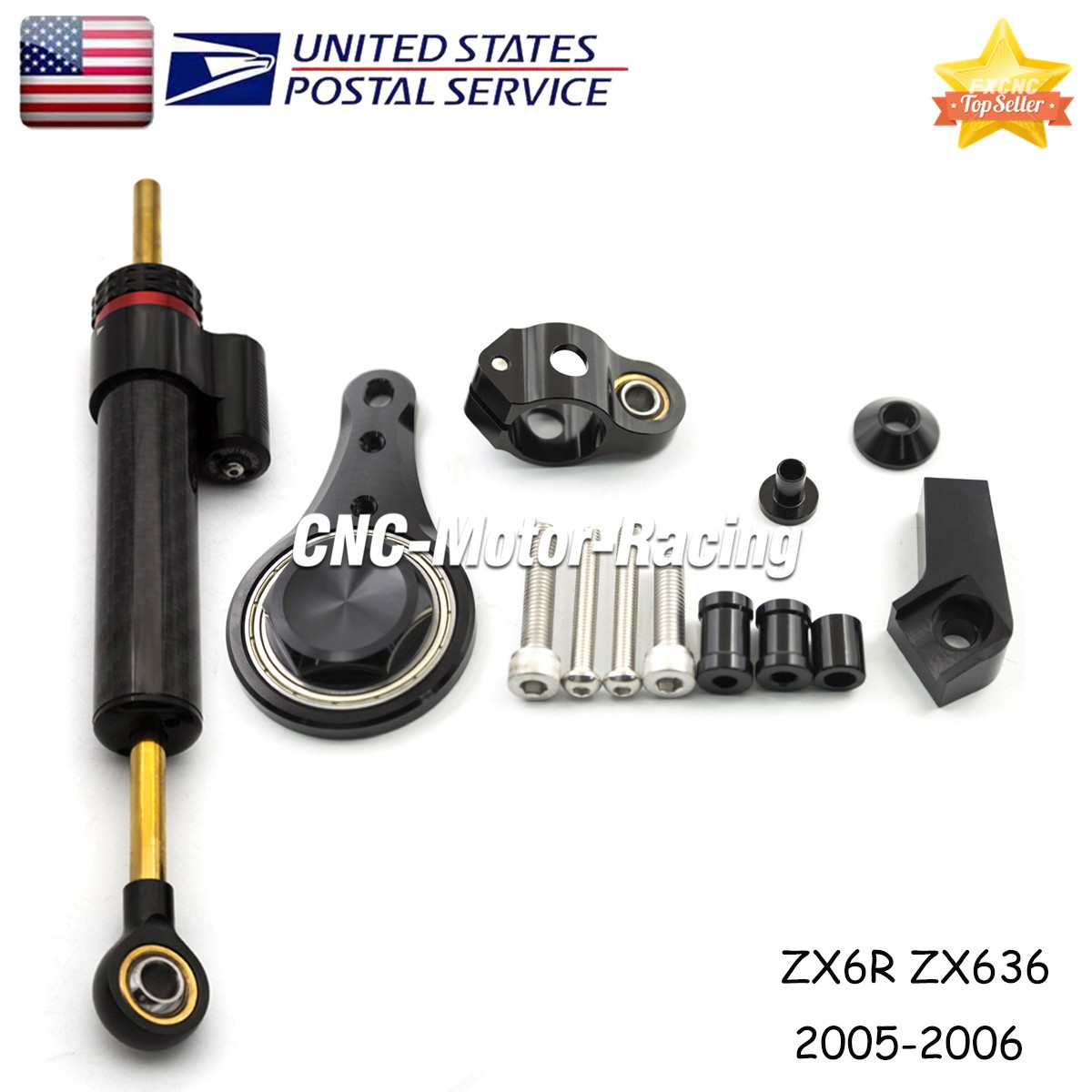 For Kawasaki Ninja ZX636 ZX6R 2005-2006 Steering Damper with Bracket Mount Kit