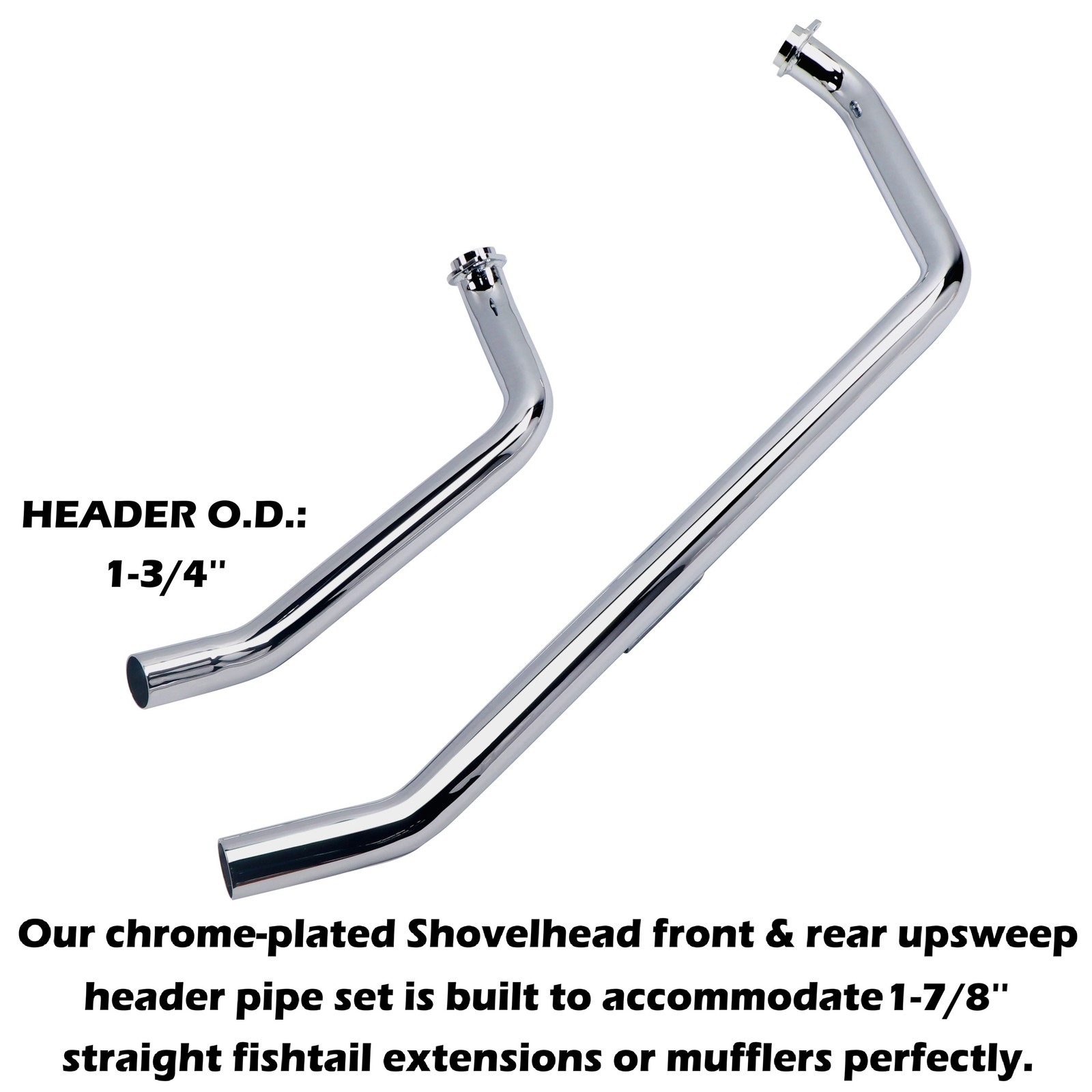 Upswept Front Exhaust Pipe Set for Shovelhead 1970-1984 Custom & Slip on