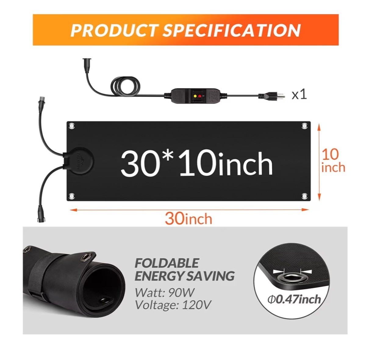 WALENSEE Snow Melting Mat for Stairs, 10"x30" Graphene Heated Outdoor Mat NEW