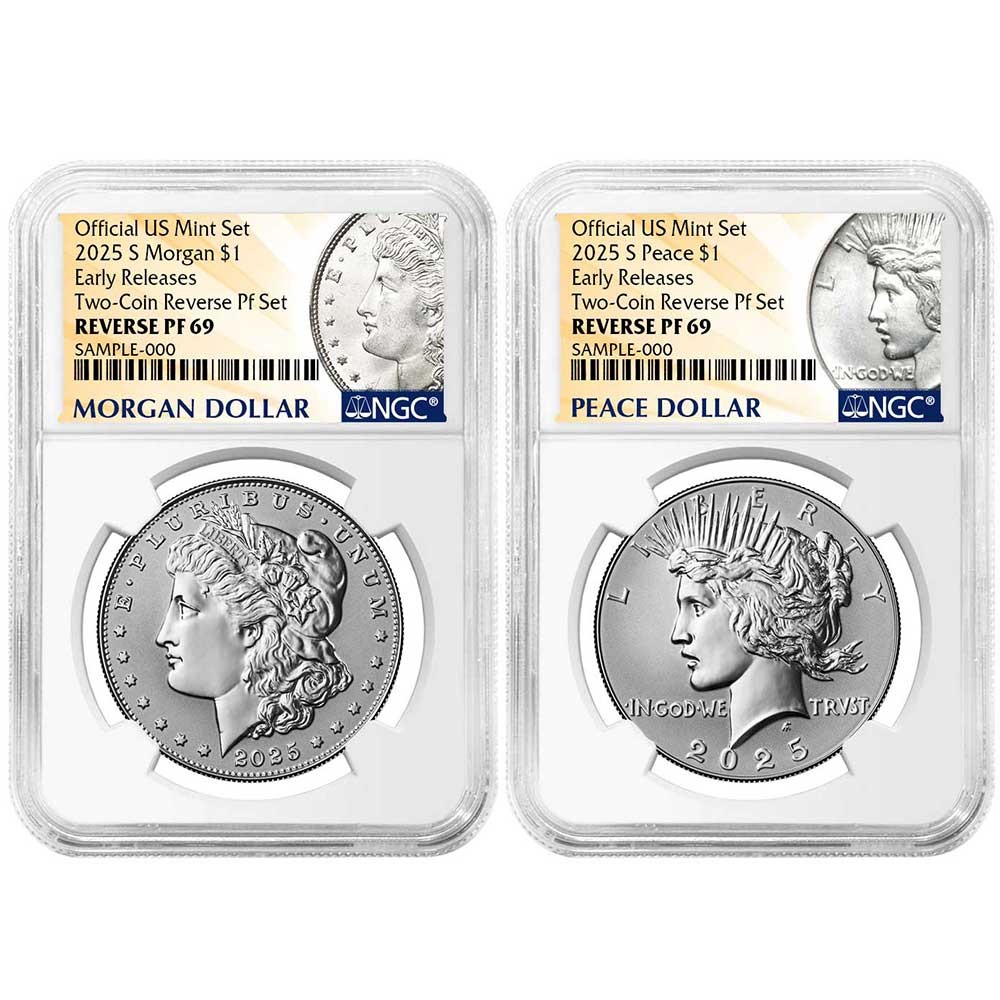 Presale - 2025-S Reverse Proof $1 Morgan and Peace Silver Dollar 2pc Set NGC