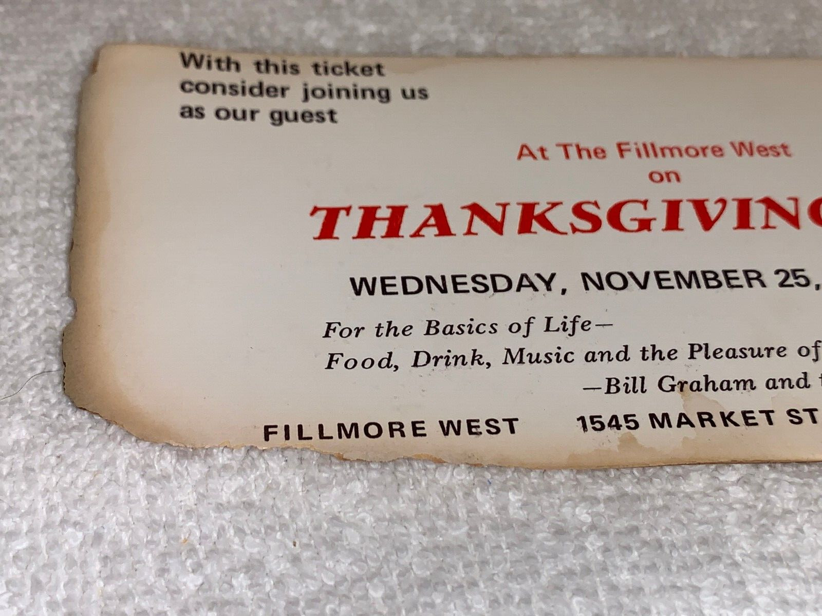 BILL GRAHAM 1970 CONCERT TICKET FILLMORE USA GRATEFUL DEAD Allman Brothers Band