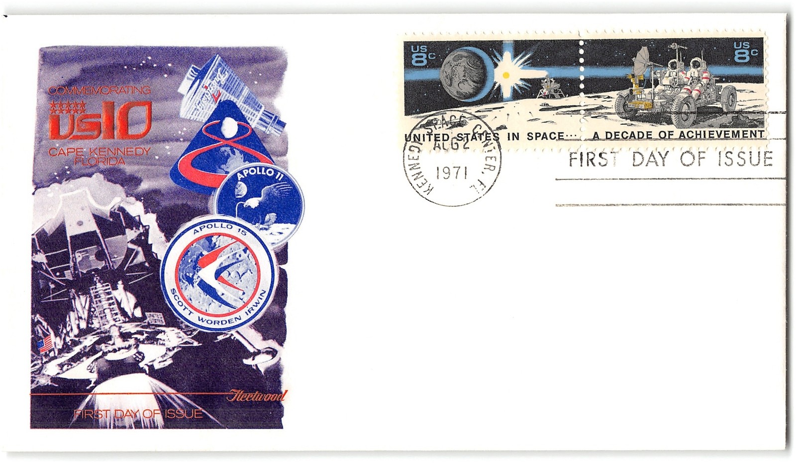 US #1435b FDC, 1971, Fleetwood, Kennedy Space Center, block of 2