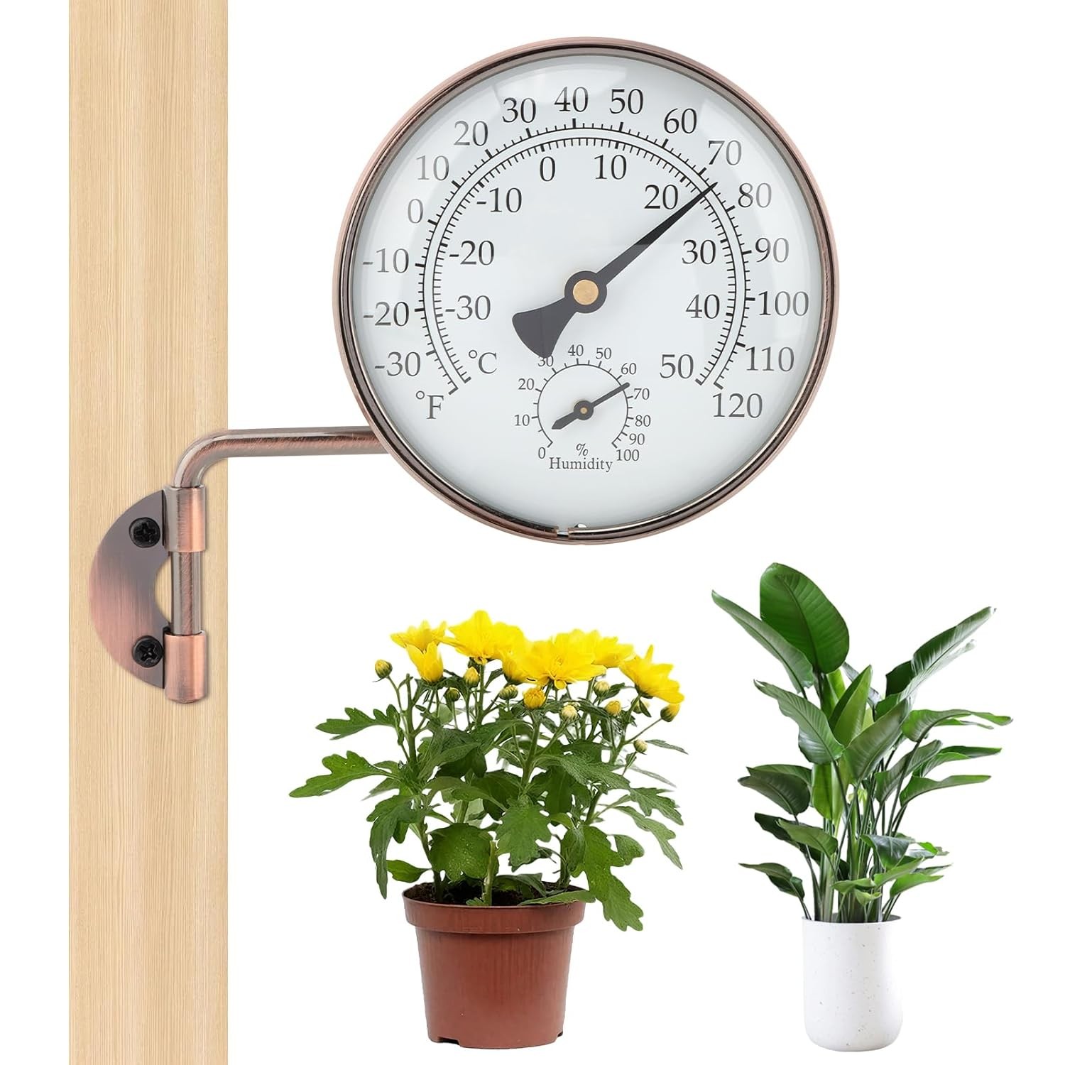 4" Brass Outdoor Thermometer, Outside Decorative Weather Thermometer Hygrometer,