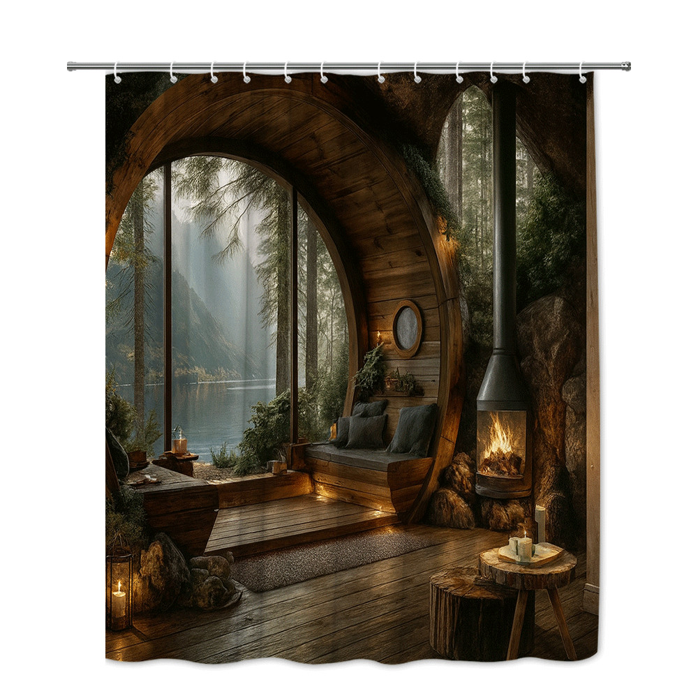 Rustic Cabin Shower Curtain - Nature-Inspired Forest Retreat