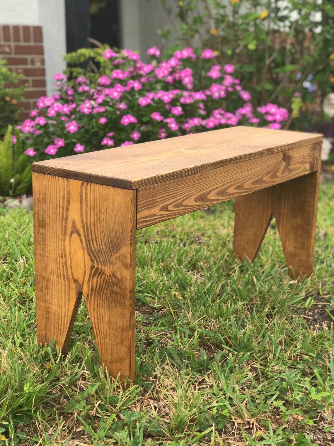 Rustic Wood Bench Solid Wood Top Brown With Polyurethane Clear Coat