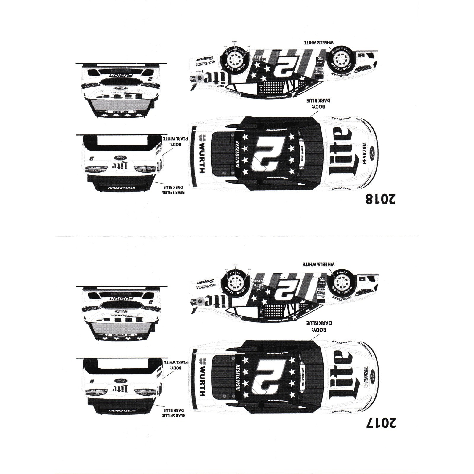 PowerSlide Brad Keselowski #2 Miller Lite 1:25 Ford Fusion Decals