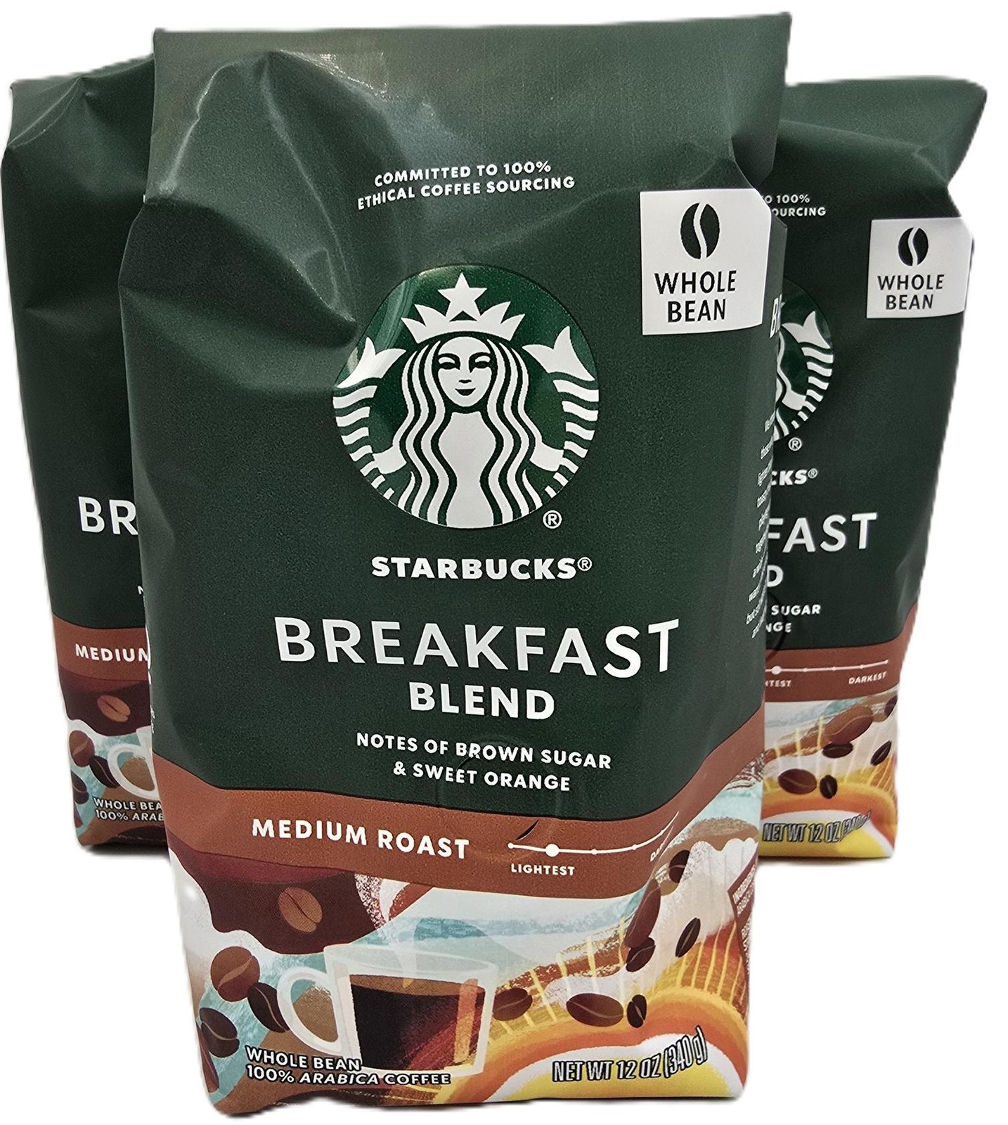 Starbucks Whole Bean Medium Roast Coffee Breakfast Blend (3/12oz Bags) BB 4/6/26